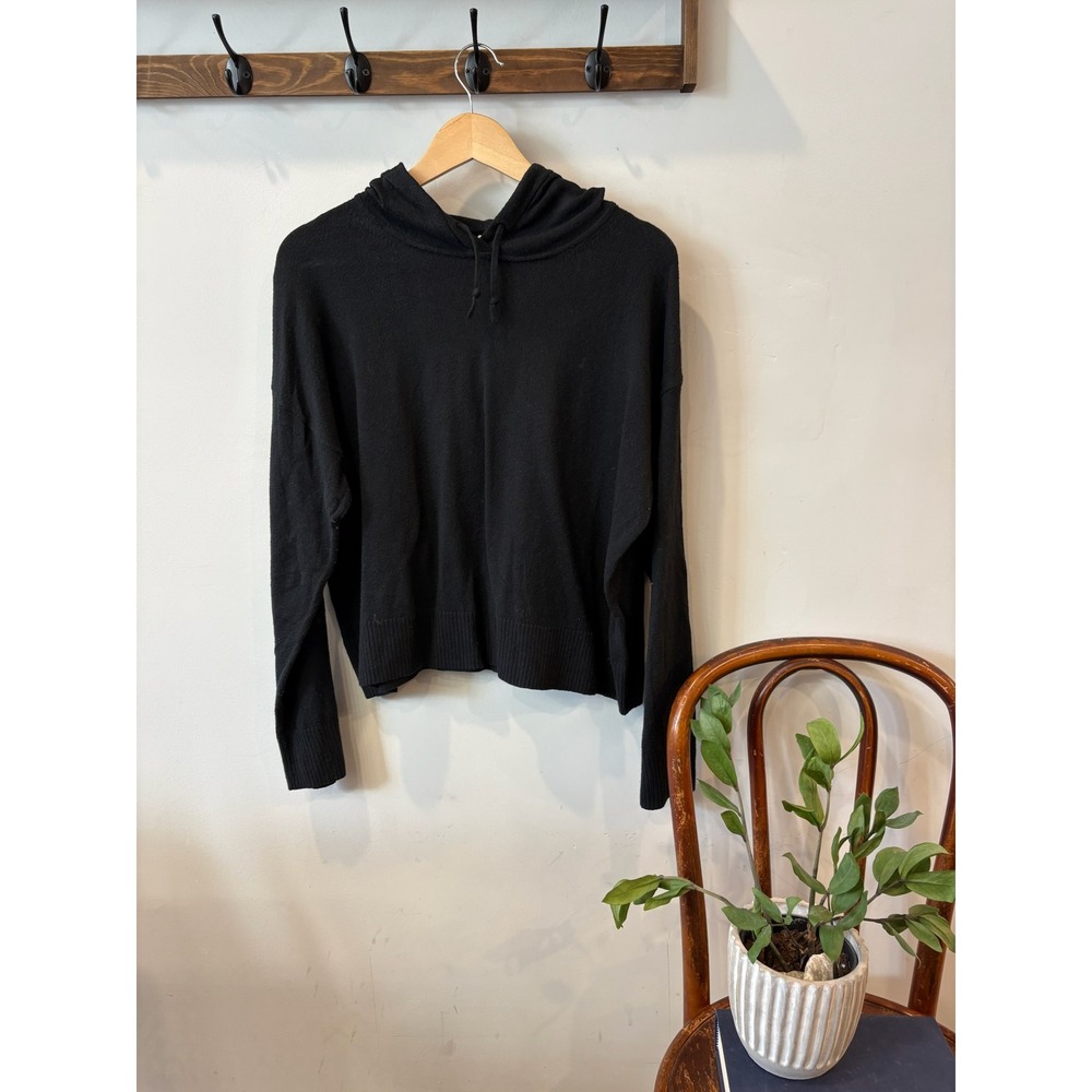 Gap Womens Black Knit Hoodie Sweater Cotton Blend Size M Long Sleeve Cropped